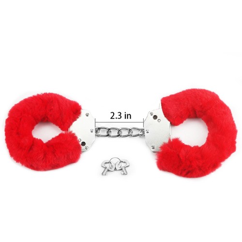 Fluffy Handcuffs Red – Puszyste Kajdanki Erotyczne z Futerkiem | Z Kluczykami