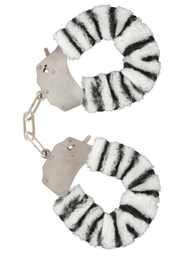 Furry Fun Cuffs – Kajdanki Erotyczne z Piórkami w Zebrę