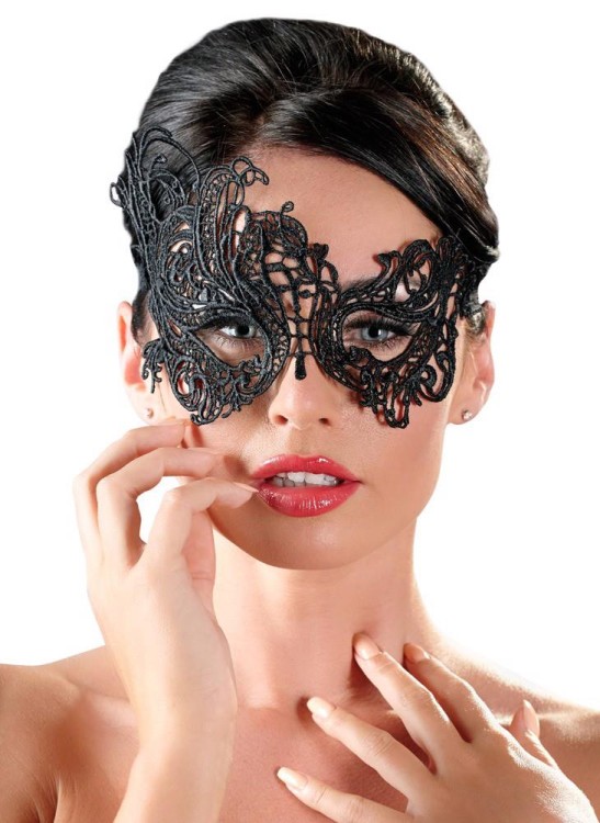 Maska Embroidery Noir – haftowana maska z koronkową wstążką