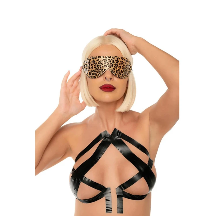 Leopard Blindfold – skórzana opaska na oczy w panterkę