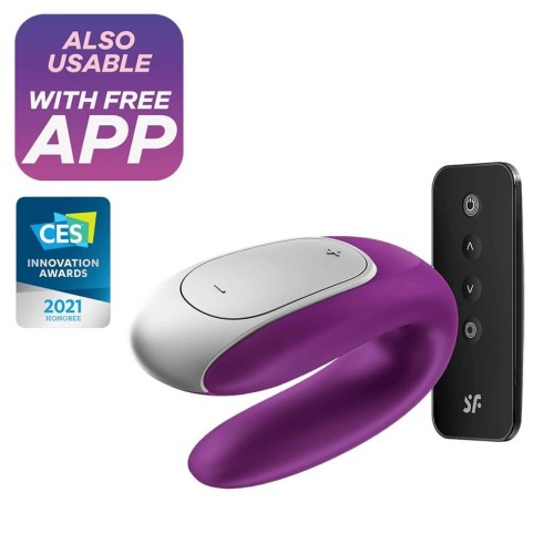 Satisfyer Double Fun Violet – wibrator dla par typu U-shape z aplikacją