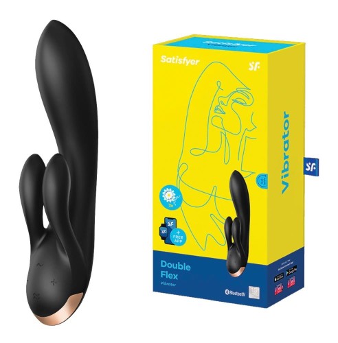 Satisfyer Double Flex Black – elastyczny wibrator króliczek z aplikacją
