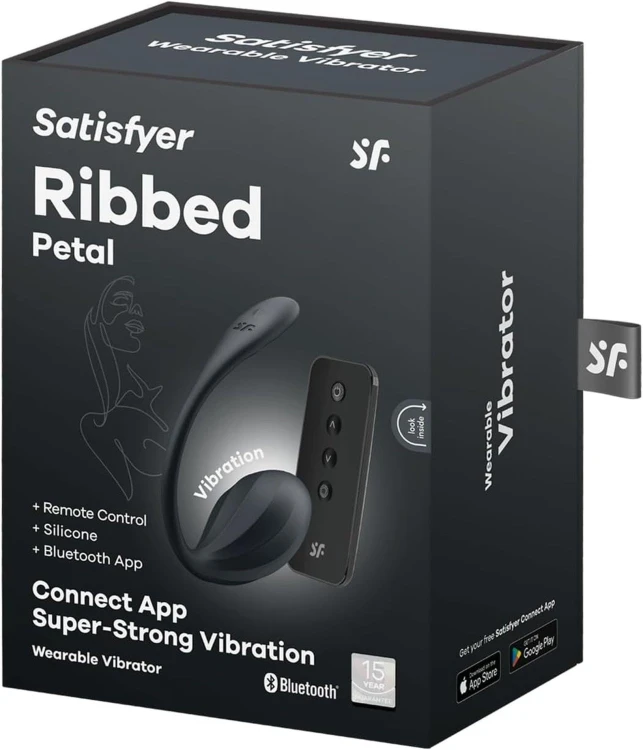 Satisfyer Ribbed Petal Black – wibrujące jajko  z aplikacją