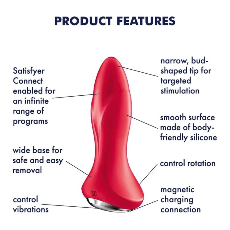 Satisfyer Rotator Plug 1+ Red – wibrujący i rotacyjny korek z aplikacją