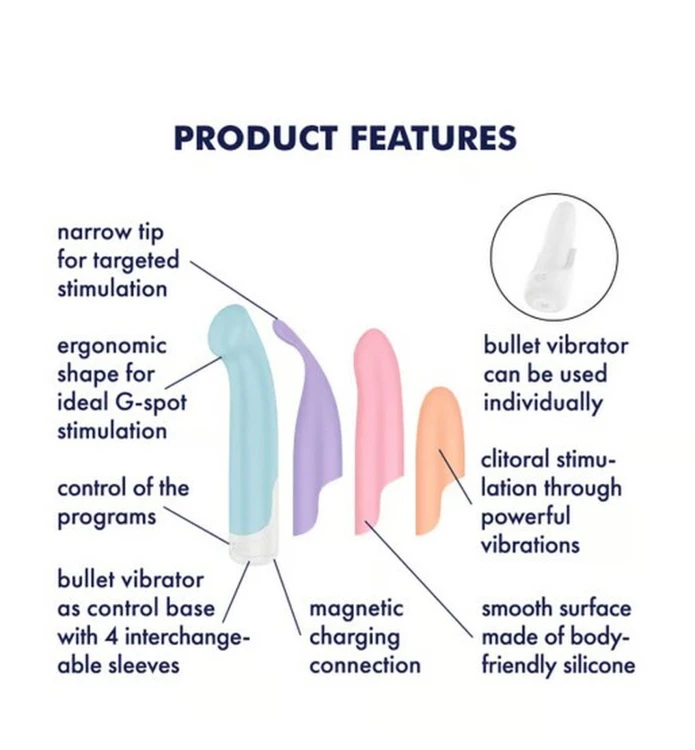 Satisfyer Playful Four – Wszechstronny Wibrator Punktu G i Łechtaczki z 4 Wymiennymi Końcówkami