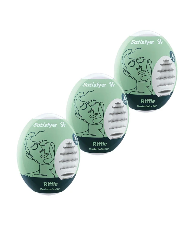 Satisfyer Masturbator Eggs Riffle – zestaw 3 hydroaktywnych jajek z głębokimi rowkami
