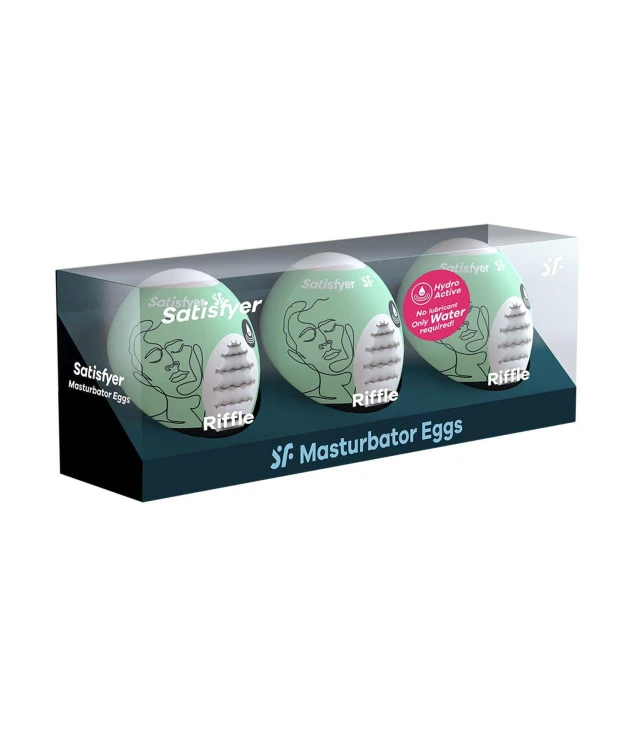 Satisfyer Masturbator Eggs Riffle – zestaw 3 hydroaktywnych jajek z głębokimi rowkami