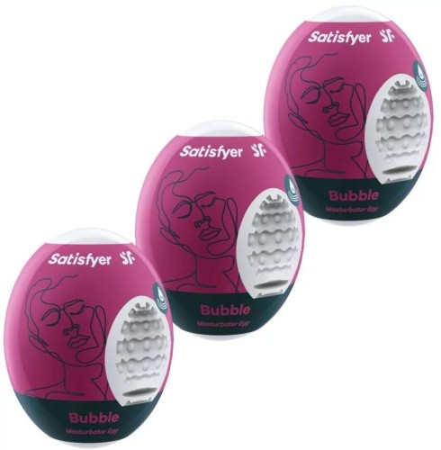 Satisfyer Masturbator Eggs Bubble – zestaw 3 hydroaktywnych jajek z bąbelkową strukturą