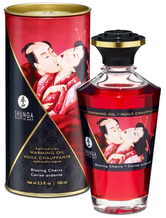 Warming Oil Blazing CherryShunga Olejek rozgrzewający do masażu erotycznego o zapachu Płonącej Wiśni 100 ml