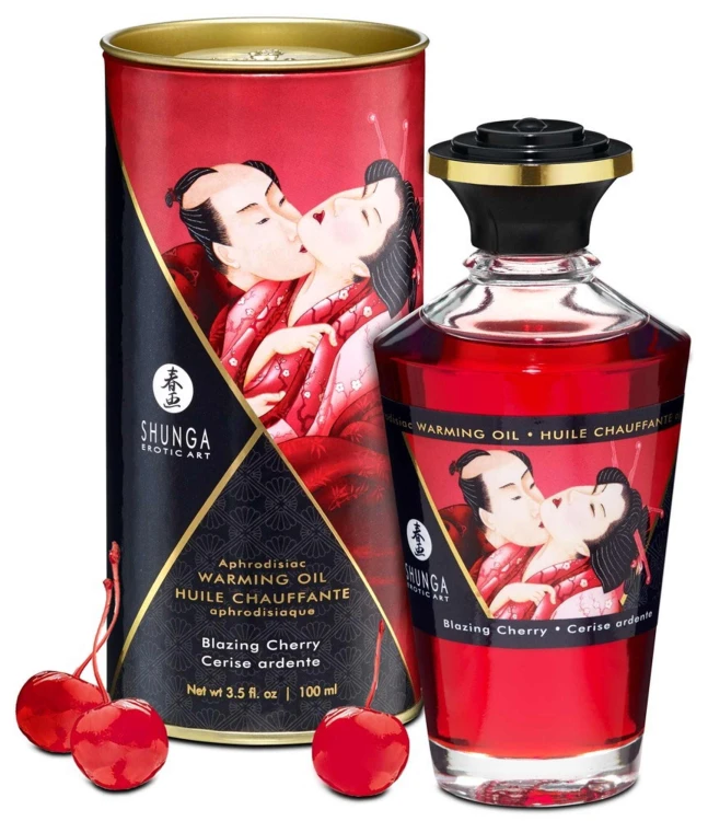 Warming Oil Blazing CherryShunga Olejek rozgrzewający do masażu erotycznego o zapachu Płonącej Wiśni 100 ml