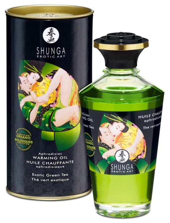 Olejek rozgrzewający Shunga zielona herbata – afrodyzjakowy olejek do masażu dla par (100 ml)