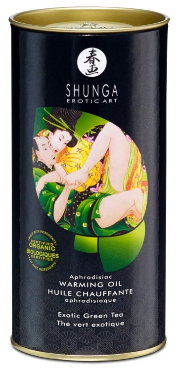 Olejek rozgrzewający Shunga zielona herbata – afrodyzjakowy olejek do masażu dla par (100 ml)