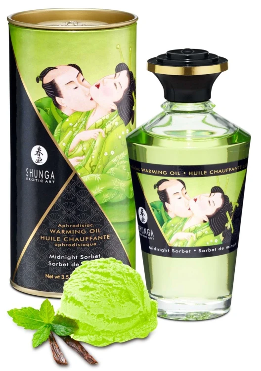 Olejek rozgrzewający Shunga miętowy sorbet – afrodyzjakowy olejek do masażu dla par (100 ml)