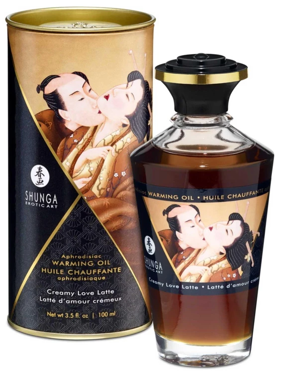 Olejek rozgrzewający Shunga kremowe latte – afrodyzjakowy olejek do masażu dla par (100 ml)