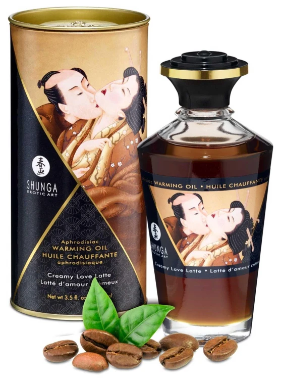 Olejek rozgrzewający Shunga kremowe latte – afrodyzjakowy olejek do masażu dla par (100 ml)
