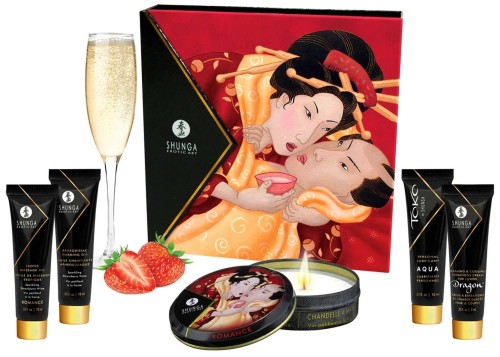 Shunga Geisha's Secret Kit Truskawka z Szampanem - zestaw do masażu i gier miłosnych