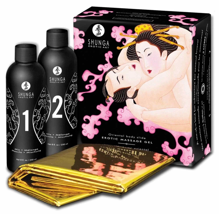 Shunga Oriental Body Slide zestaw do masażu Truskawka z Szampanem