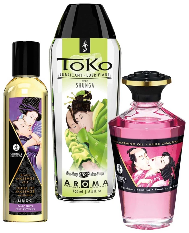 Shunga Fruity Kisses zestaw olejków do masażu i lubrykantu owocowego