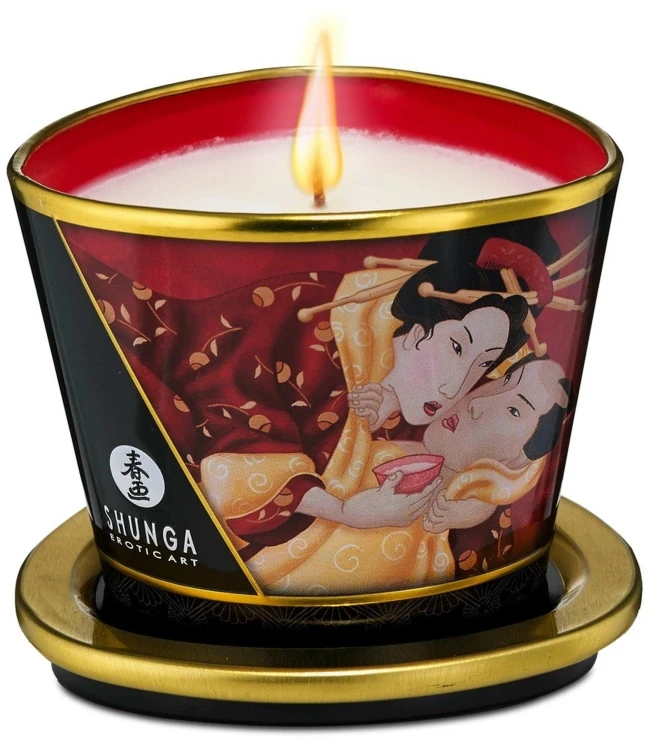 Shunga Świeca do Masażu Truskawka i Szampan 170ml - Wosk Topi się w Olejek