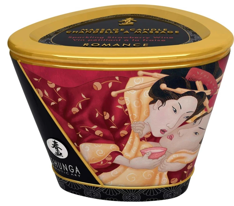 Shunga Świeca do Masażu Truskawka i Szampan 170ml - Wosk Topi się w Olejek