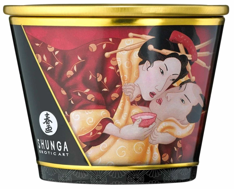 Shunga Świeca do Masażu Truskawka i Szampan 170ml - Wosk Topi się w Olejek