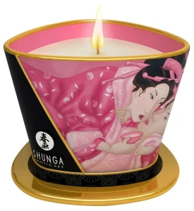 Shunga Świeca do Masażu o zapachu Róży 170ml - Wosk Topi się w Olejek