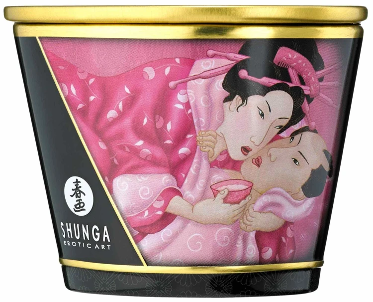 Shunga Świeca do Masażu o zapachu Róży 170ml - Wosk Topi się w Olejek