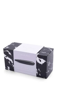 Smukła różdżka Le Wand Crystal Slim Black z czarnego obsydianu do masażu z pierścieniem