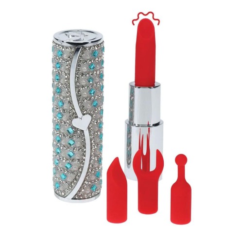Tiffany Lipstick Vibrator Blue – Mini Wibrator w Kształcie Szminki z 4 Końcówkami