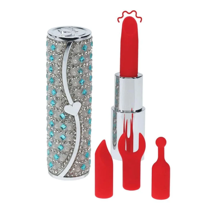 Tiffany Lipstick Vibrator Blue – Mini Wibrator w Kształcie Szminki z 4 Końcówkami