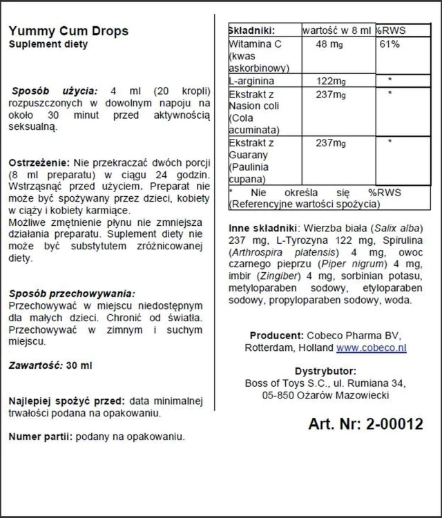 Yummy Cum Drops – Krople Poprawiające Smak Nasienia 30 ml