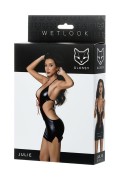 Glossy Julie – czarna sukienka wetlook z czerwonym sznurowaniem, rozmiar XL