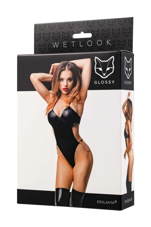 Glossy Reina, bodysuit, wetlook, black, M