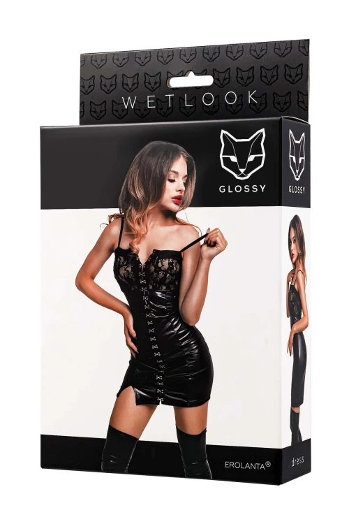 Glossy Nelly, dress, wetlook, black, XL
