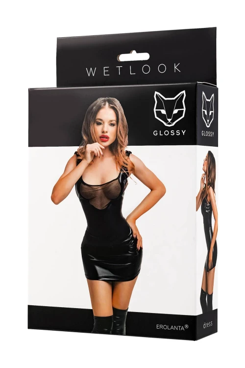 Glossy Rimma – zmysłowa sukienka wetlook czarna rozm. S