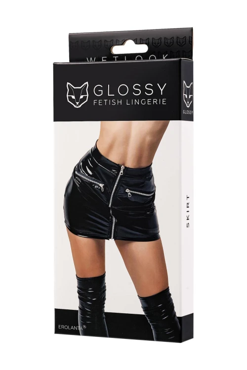 Glossy Billie, skirt, wetlook, black, S
