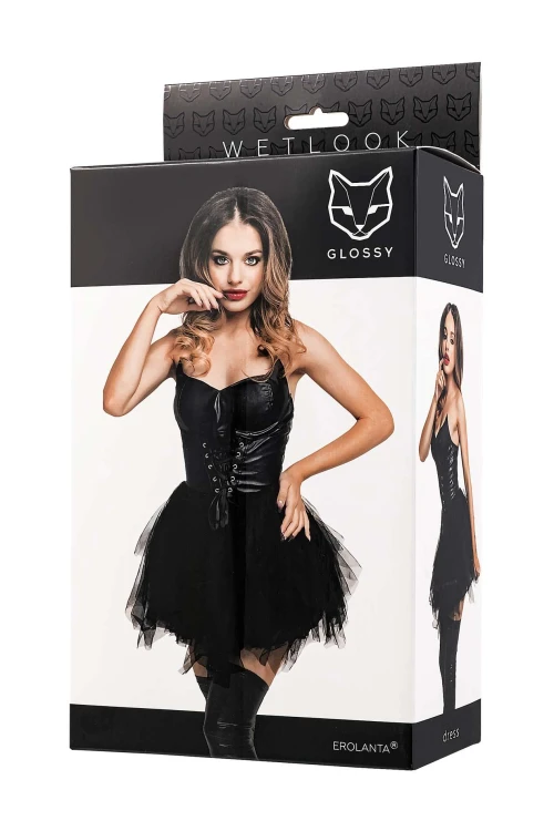 Glossy Elisia, dress, wetlook, black, S
