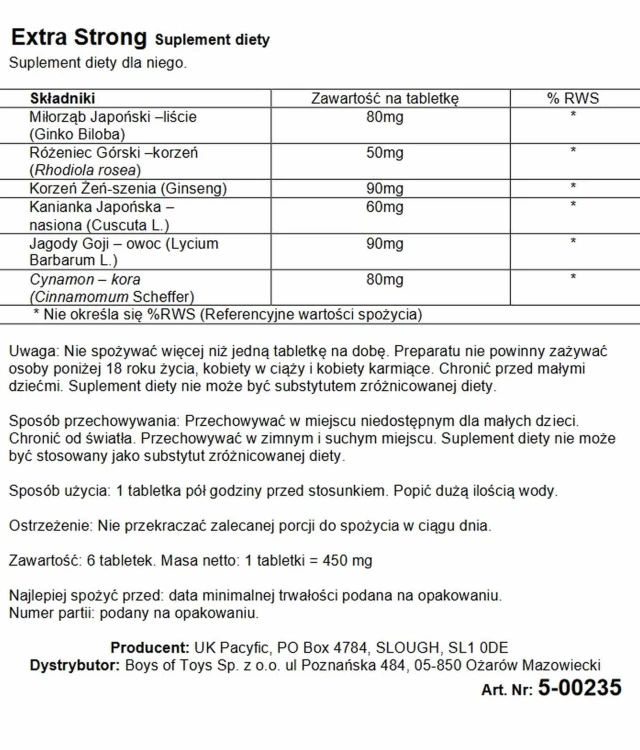 Extra Strong – suplement diety dla mężczyzn z himalajskich ziół 6 kapsułek