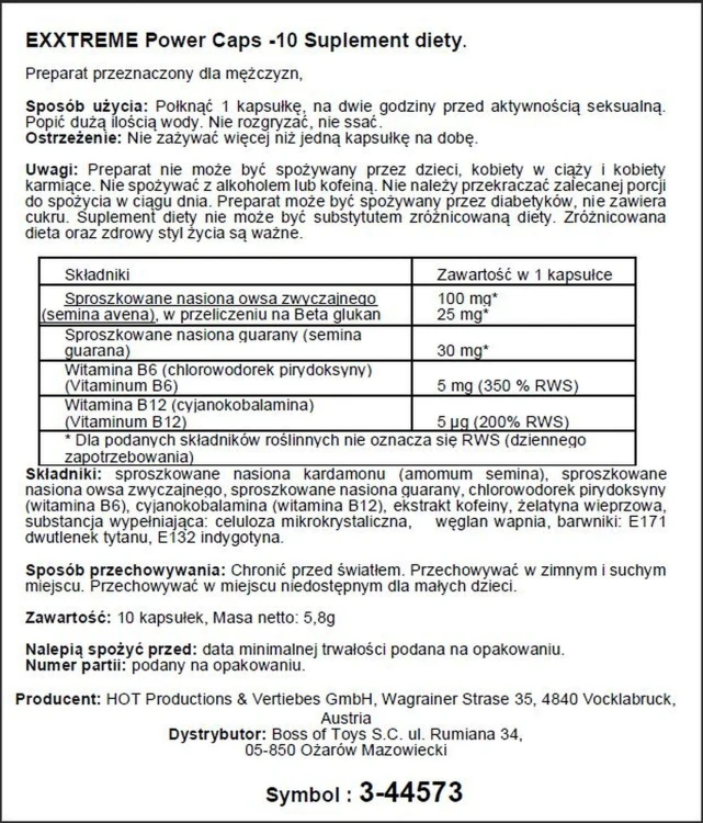 Hot eXXtreme Power – suplement diety dla mężczyzn 10 kapsułek