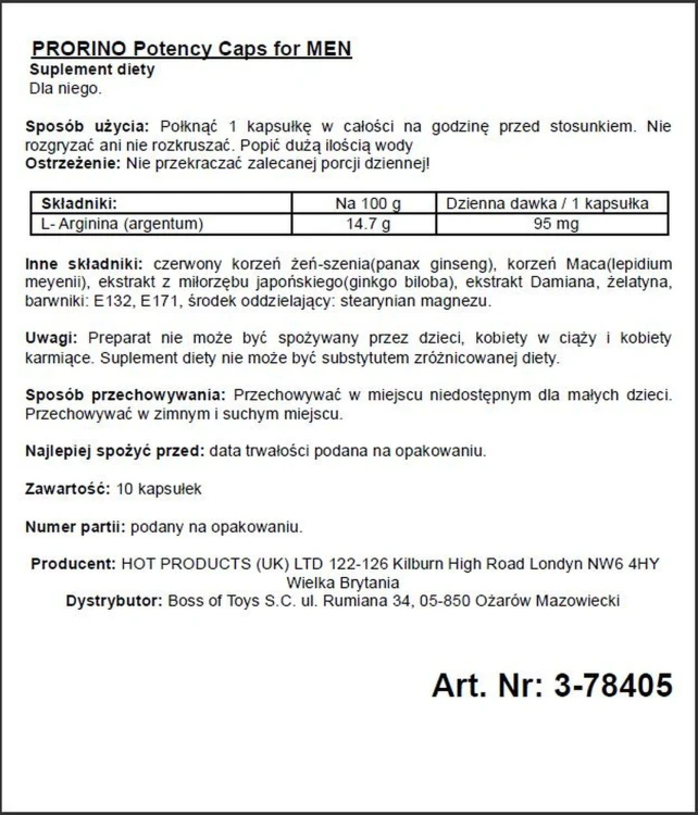 Hot Prorino Black Line – kapsułki na potencję dla mężczyzn 10 kapsułek