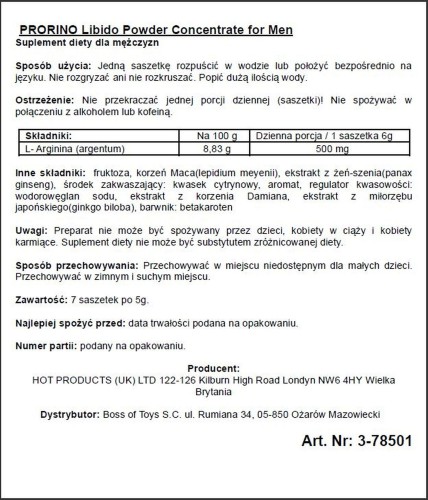 Hot Ero Prorino Black Line – suplement diety na potencję dla mężczyzn 7 saszetek