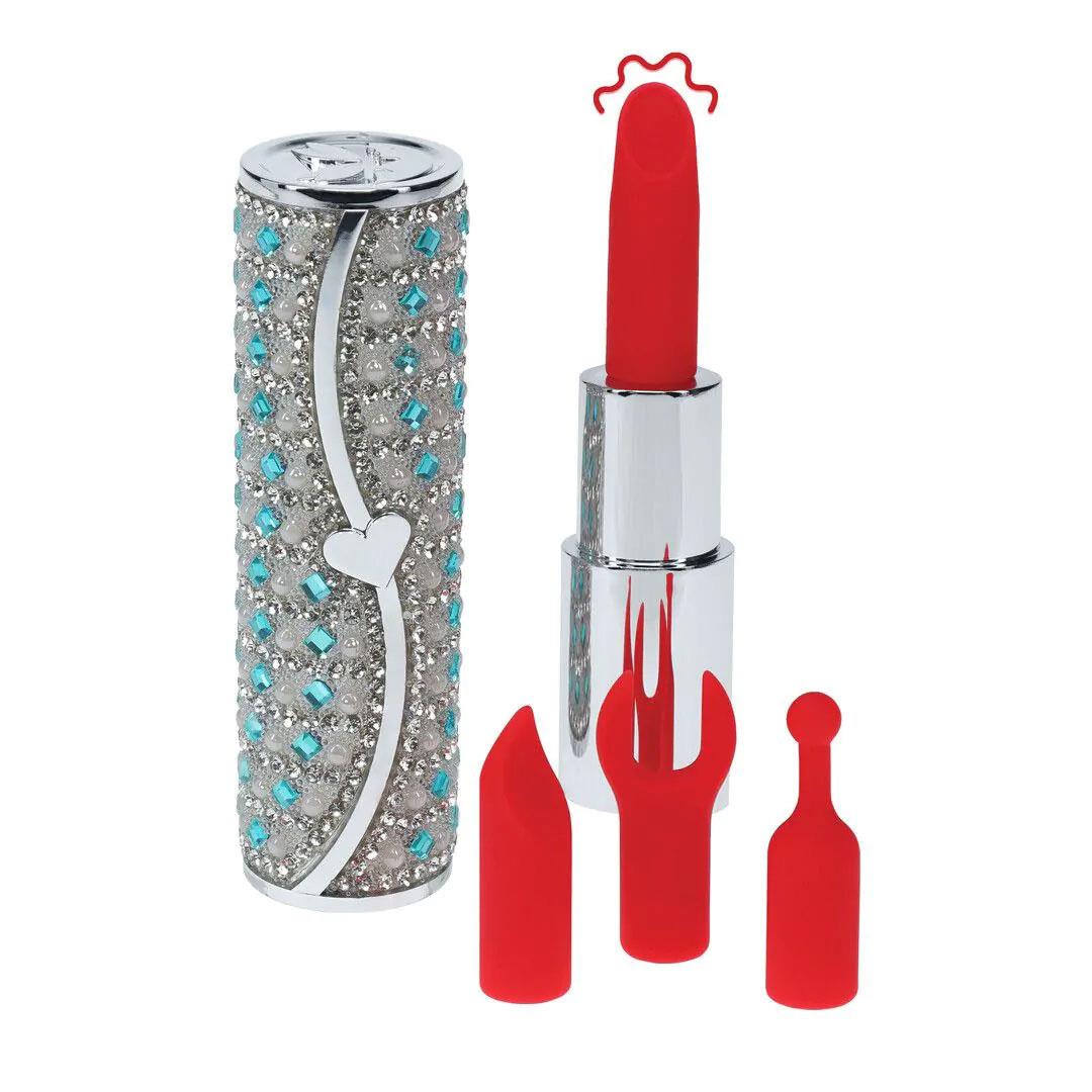 Tiffany Lipstick Vibrator Blue – Mini Wibrator w Kształcie Szminki z 4 Końcówkami