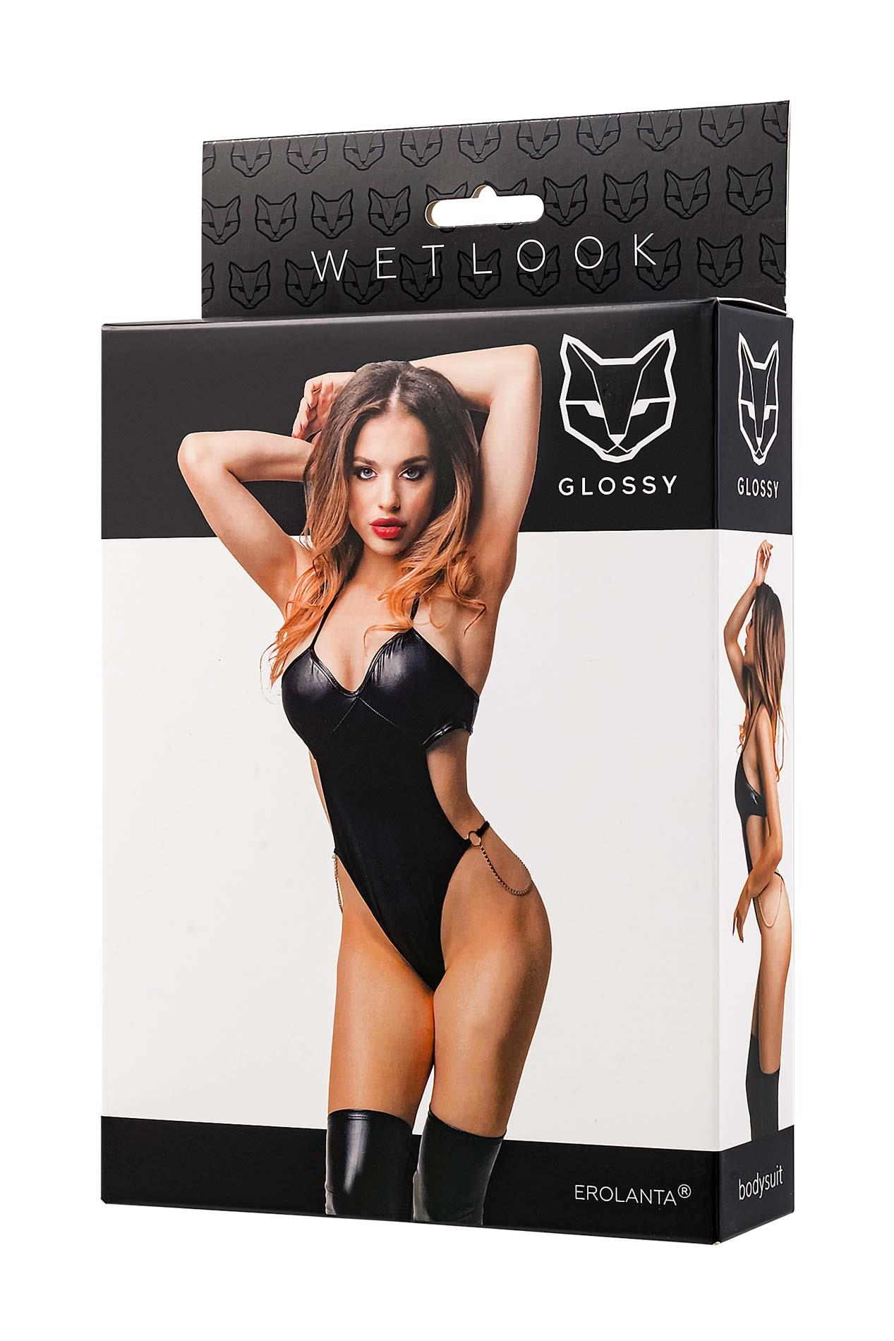 Glossy Reina, bodysuit, wetlook, black, M