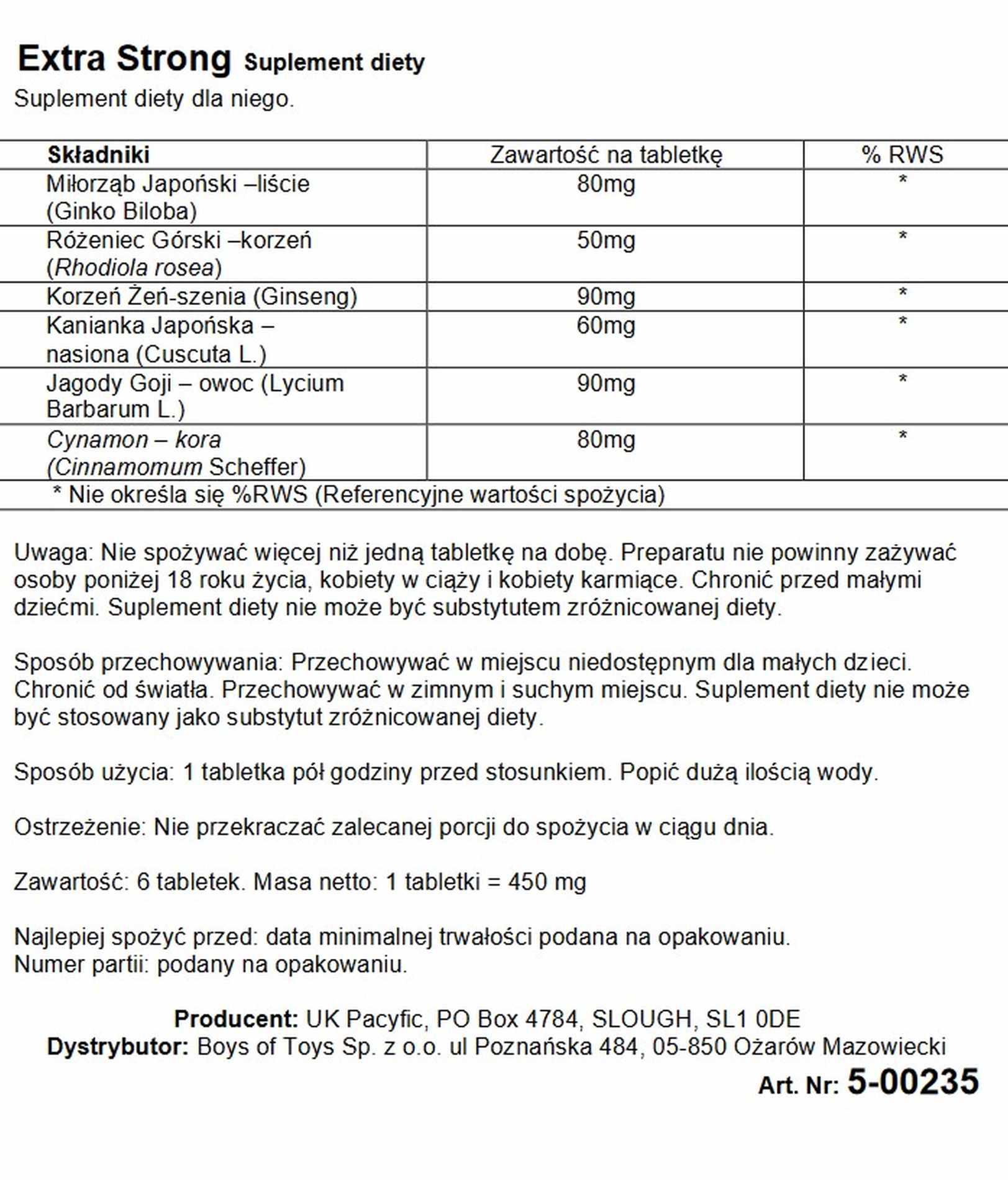Extra Strong – suplement diety dla mężczyzn z himalajskich ziół 6 kapsułek