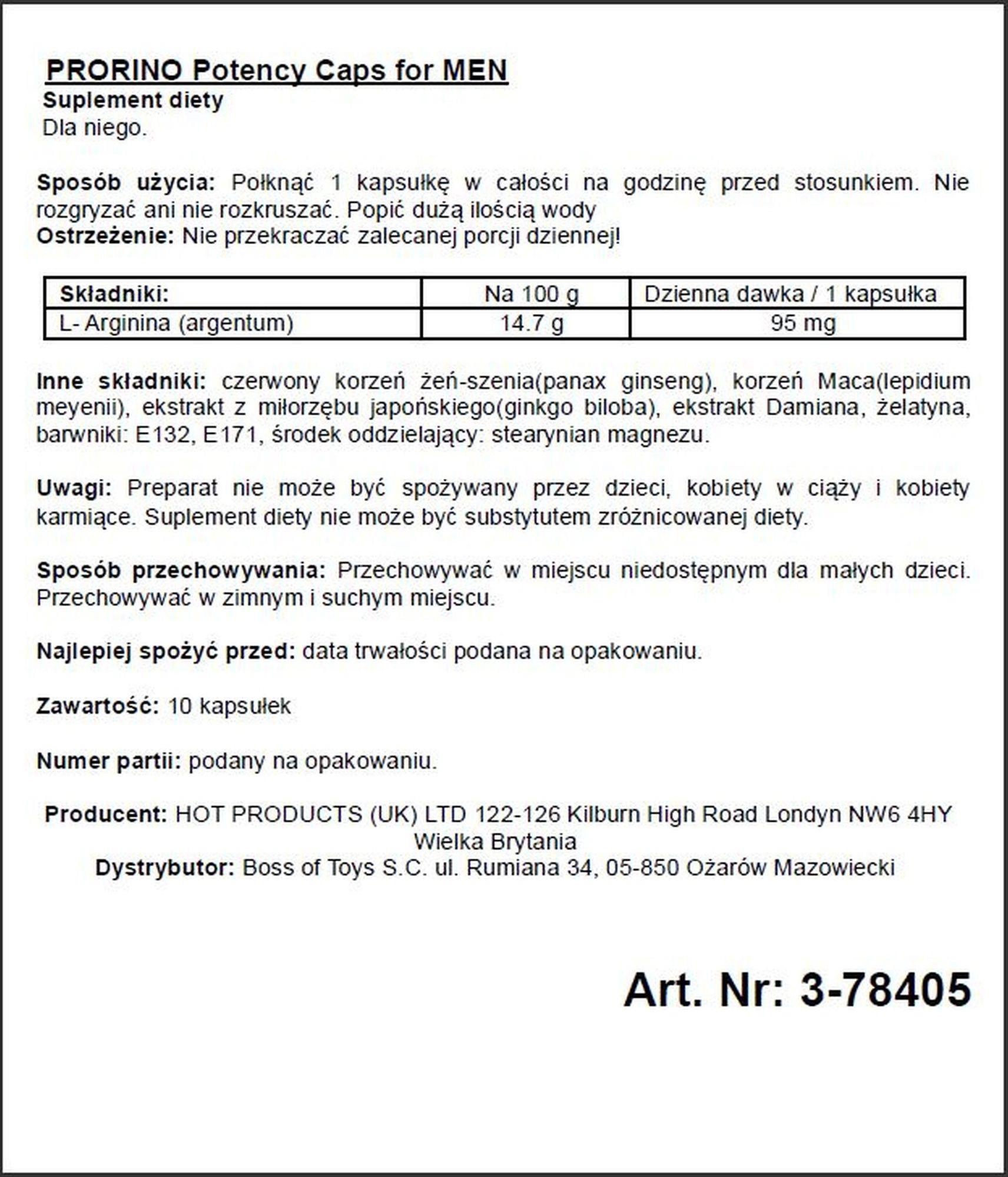 Hot Prorino Black Line – kapsułki na potencję dla mężczyzn 10 kapsułek