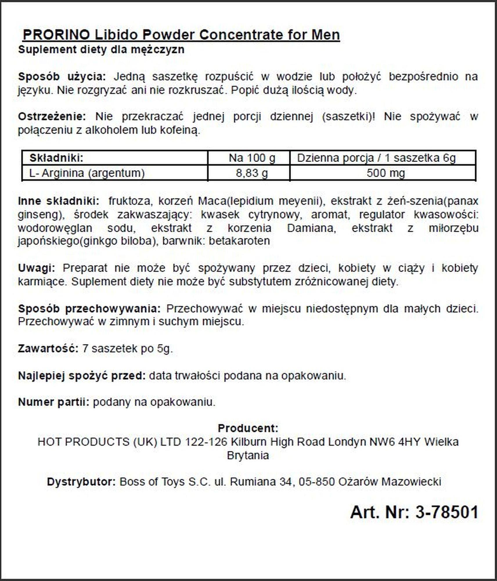 Hot Ero Prorino Black Line – suplement diety na potencję dla mężczyzn 7 saszetek